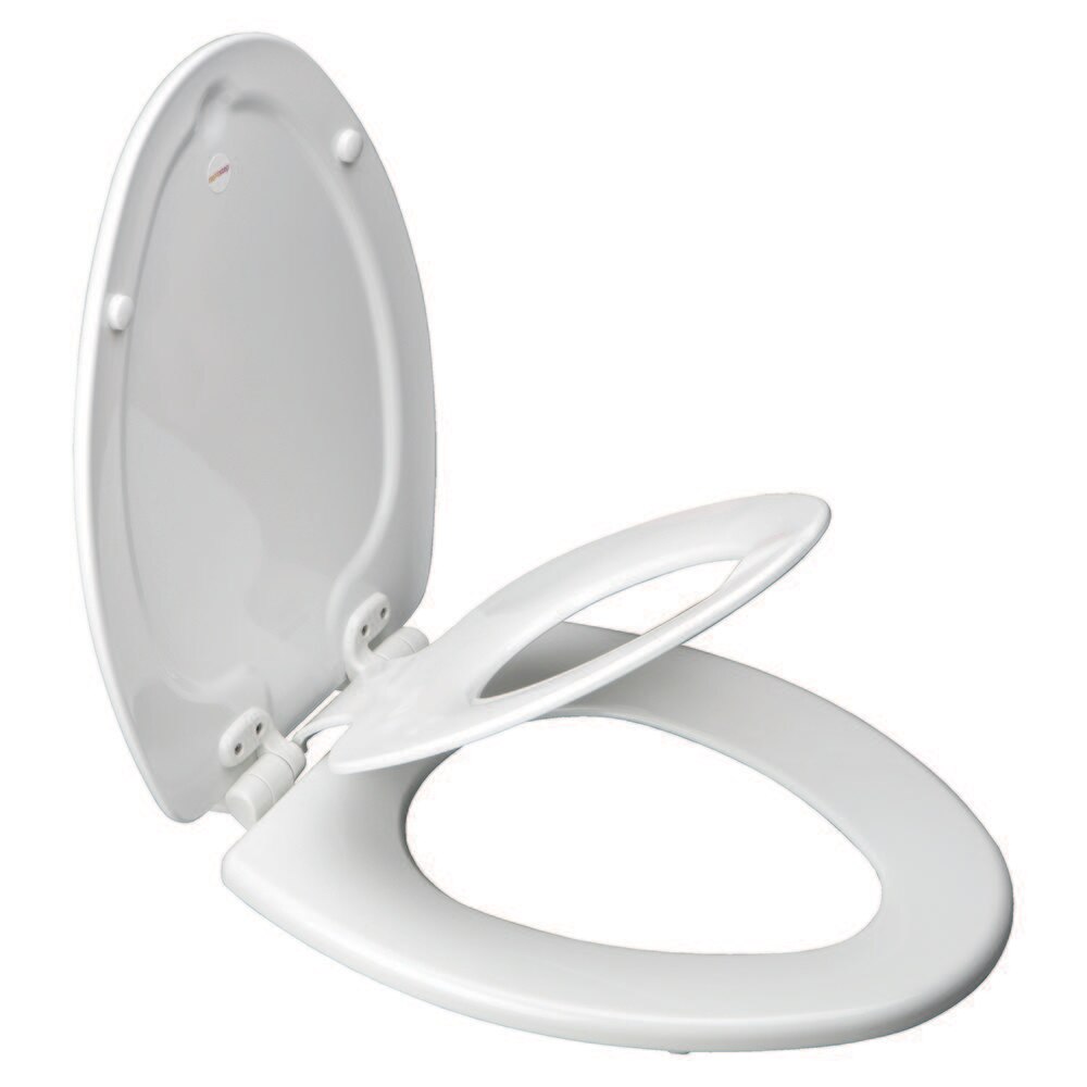 Toilet Seat, NextStep Child/Adult Elongated, Closed Front with Cover with Sta-Tite, Easy Clean and Change and Whisper Close Hinge, White, Enameled Wood/Plastic, Bemis