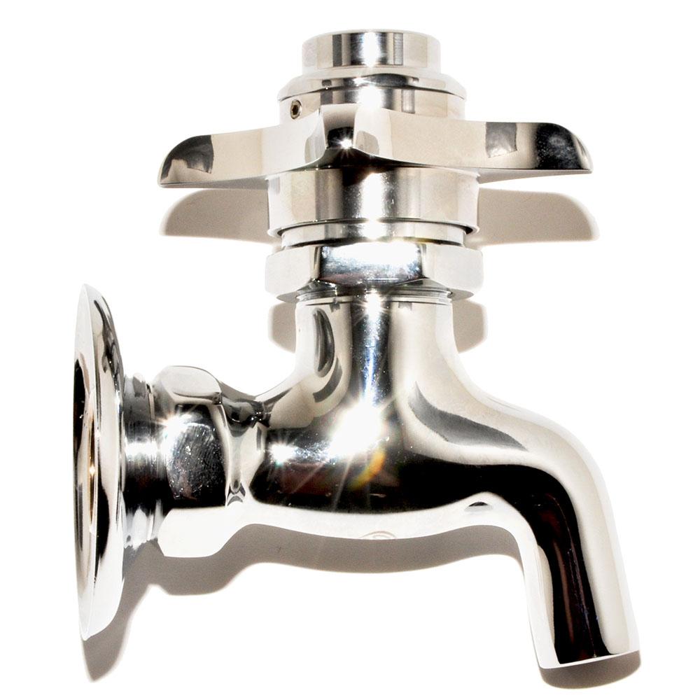 Wall Mounted Self Close Single Hole Bathroom Faucet Spout with Vandal Resistant 4 Arm Handle Polished Chrome