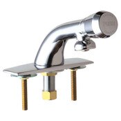 Deck-Mounted Metering Sink Faucet, Single-Supply, Mounts On 4" Centers, Deck Plate Included, Polish