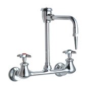 Wall-Mounted Manual Laboratory Faucet With 8" Centers, 6" Rigid/Swing Gooseneck Spout With Atmosphe
