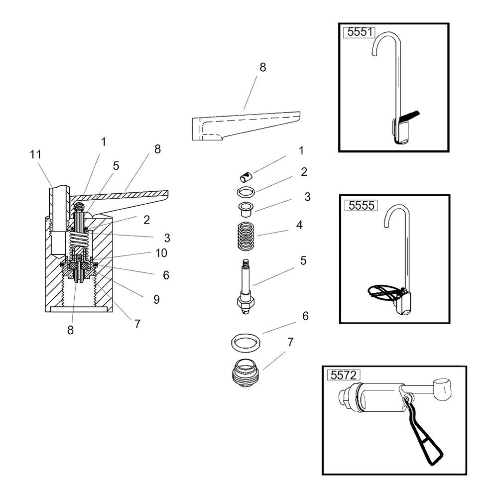 Sink Faucet, Model 5551, Push Lever Operated, Self-Closing,