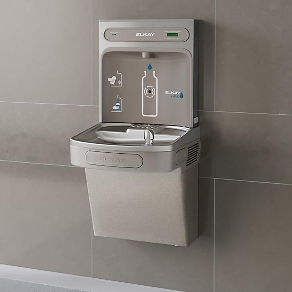 EZH2O Bottle Filling Station with Single ADA Vandal-Resistant Cooler Filtered Non-Refrigerated, Light Gray, Elkay