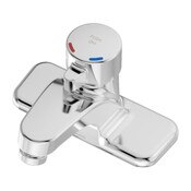 Brass Metering Faucet with Lever Handle 4 Inch Centerset Mount 3/8 Inch Copper Hot and Cold Supply