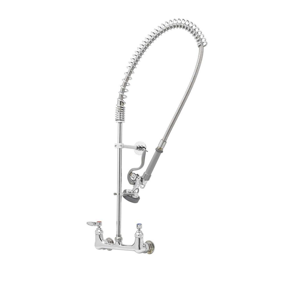 EasyInstall 8 Inch Wall Mount Pre-Rinse Mixing Faucet, 1.15 GPM Spray Valve and Wall Bracket, T&S Brass