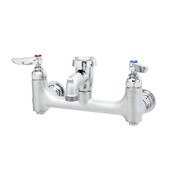 Service Sink Faucet, Wall Mount, 8" Centers, Vacuum Breaker, Built-In Stops, Rough Chrome