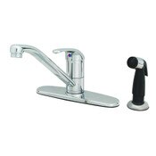 Deck Mounted Single Lever Faucet with Integral 9 Inch Swivel Spout, 2.2 GPM Aerator, Ceramic Cartridge with Adjustable Temperature Limit Stop, 16 Inch Flexible Stainless Steel Supply Hoses with 3/8 Inch O.D. Compression Connections, Side Spray