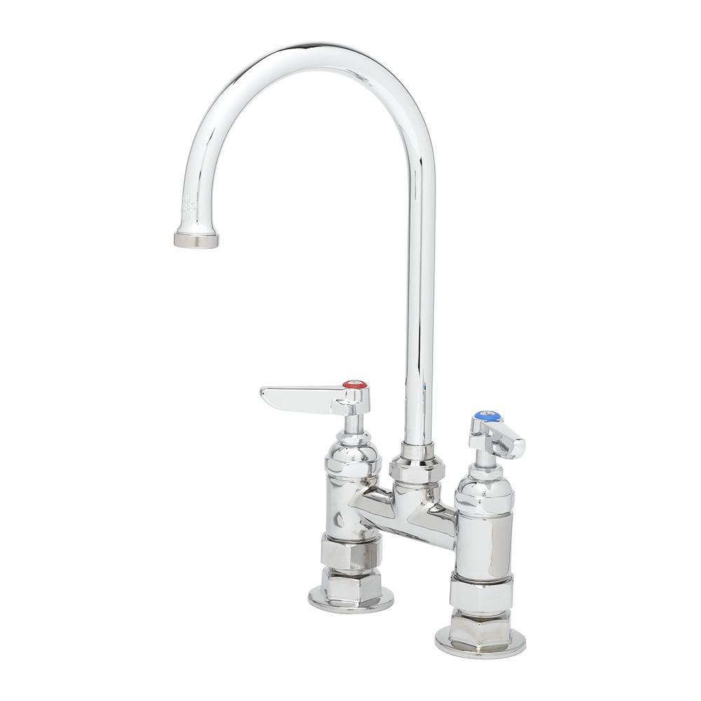 Double Pantry Faucet, Deck Mount, 4" Centers, Swivel Goosene