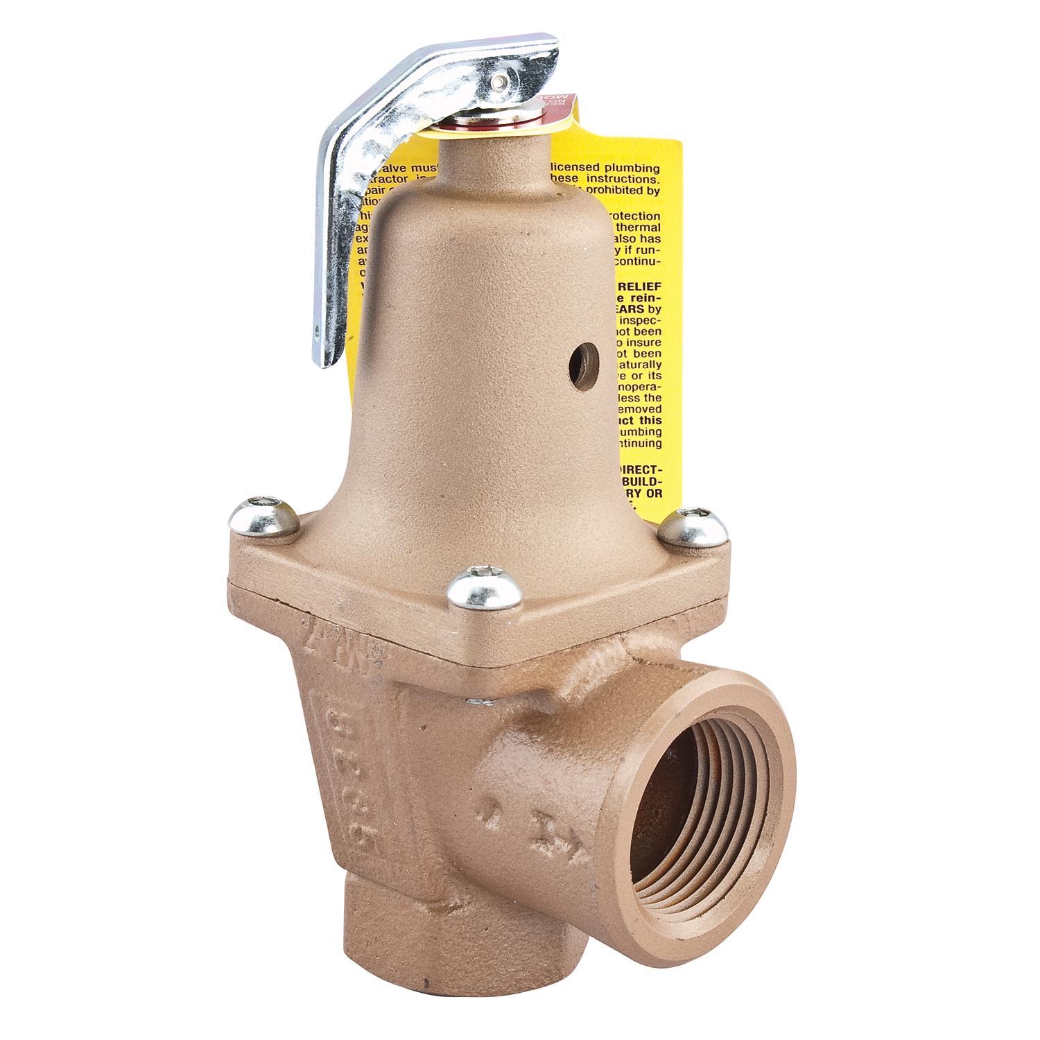 Boiler Pressure Relief Valve, 3/4 Inch, Iron, 70 PSI, Expanded Outlets, Series 740 , Discharge Line Flood Sensor Connection Included, Watts