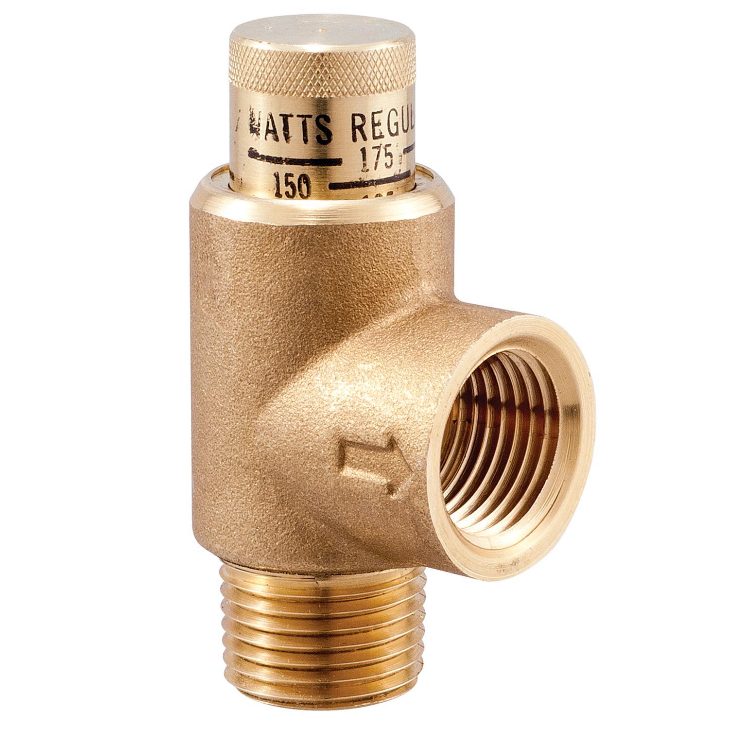 Press Relief Valve, 1/2, Cali, Brass, Pop Type, 50-175 PSI