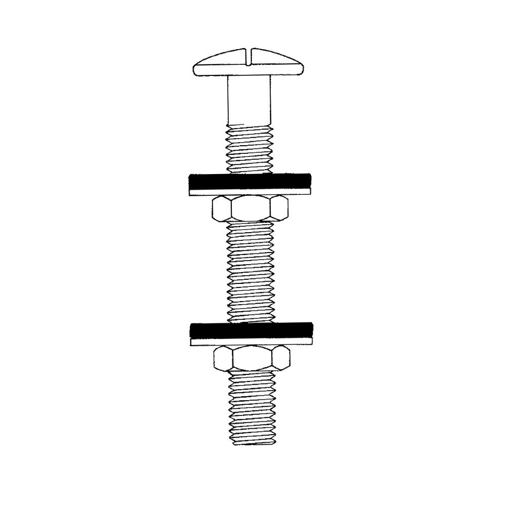 Bolt Set 5/16 x 3 Inch Close Coupled Toilet Tank To Bowl, Includes Brass Bolts, Brass Hex Nuts, Cloth Inserted Rubber Washers, and Plated Brass Washers