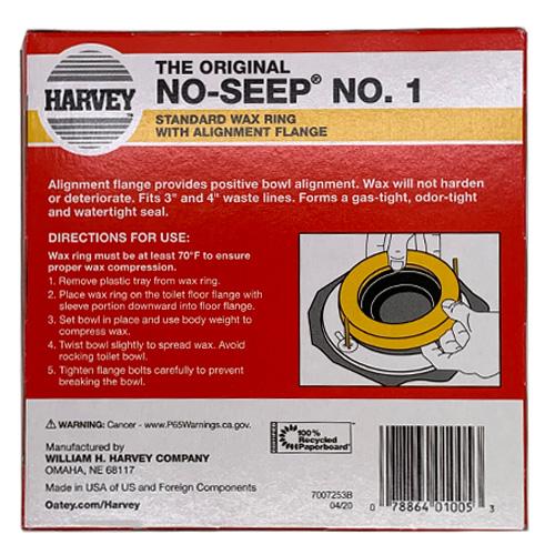 Harvey No-Seep No.1 Wax Seal Gasket with Flange 3 and 4 Inch