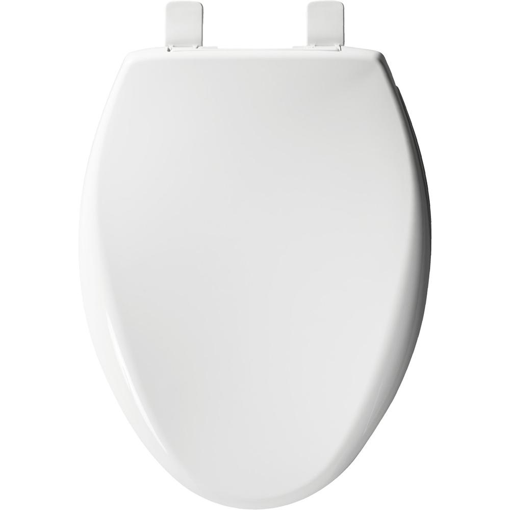 White Plastic Elongated Toilet Seat, Closed Front with Cover with Sta-Tite, Easy Clean and Change and Whisper Close Hinge