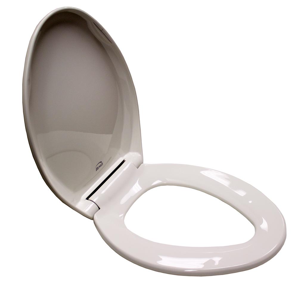 White Plastic Elongated Toilet Seat, Closed Front with Cover with Sta-Tite, Easy Clean and Change and Whisper Close Hinge