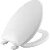 White Plastic Elongated Toilet Seat, Closed Front with Cover, Commercial, with Sta-Tite and Whisper Close