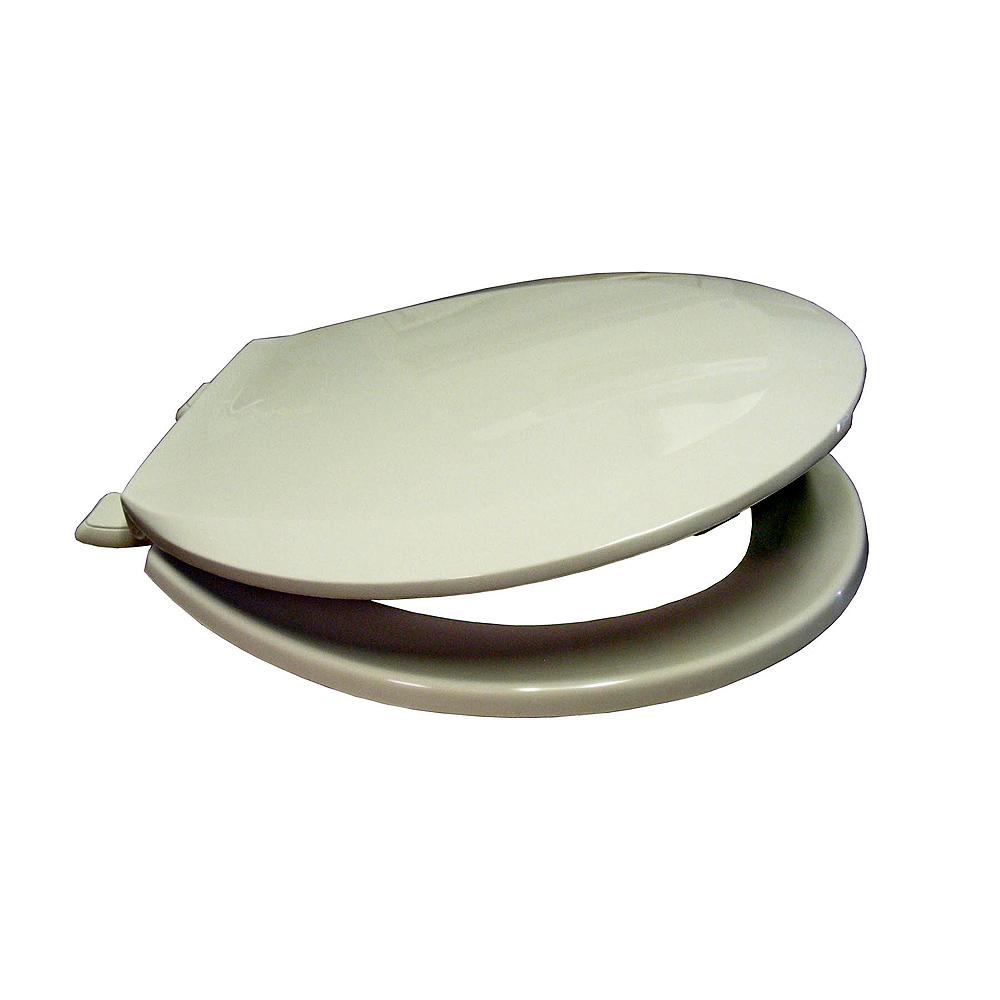 White Plastic Round Toilet Seat, Closed Front with Cover