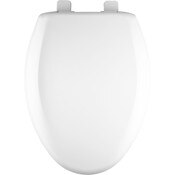 Toilet Seat, Elongated, Open Front With Cover with Top-Tite Hinge, White, Plastic, Bemis