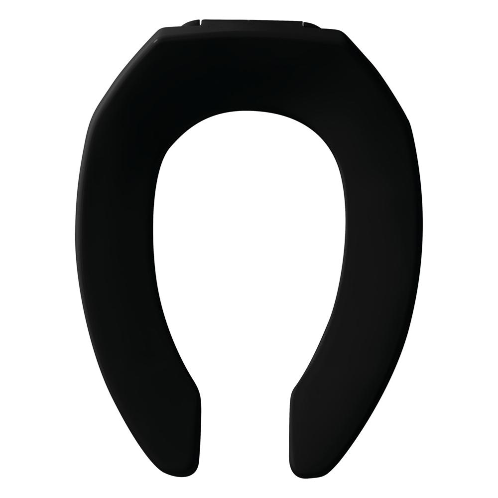 Toilet Seat, Elongated, Open Front less Cover, Check Hinge, Black, Plastic, Bemis