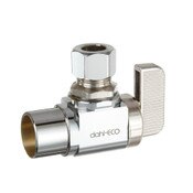 Angle Supply Stop Valve, 1/2 Female Solder X 3/8 OD Comp, Chrome Plated, Lead-Free Brass