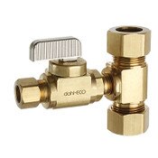 Straight Supply Stop Valve and Tee Kit, 5/8 OD Comp X 5/8 OD Comp X 3/8 OD Comp, Rough Brass, Lead-Free