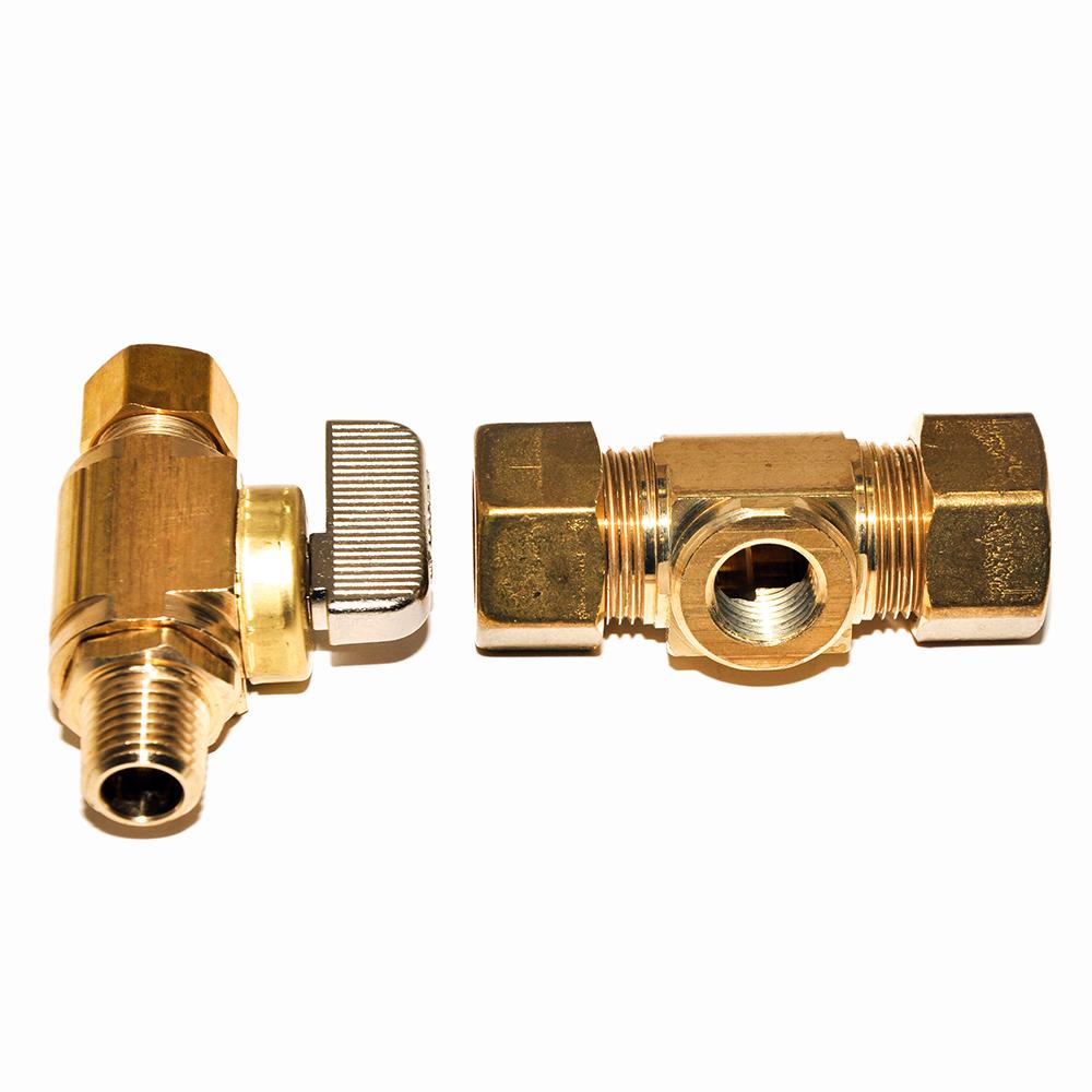 Straight Supply Stop Valve and Tee Kit, 5/8 OD Comp X 5/8 OD Comp X 3/8 OD Comp, Rough Brass, Lead-Free , Dahl 