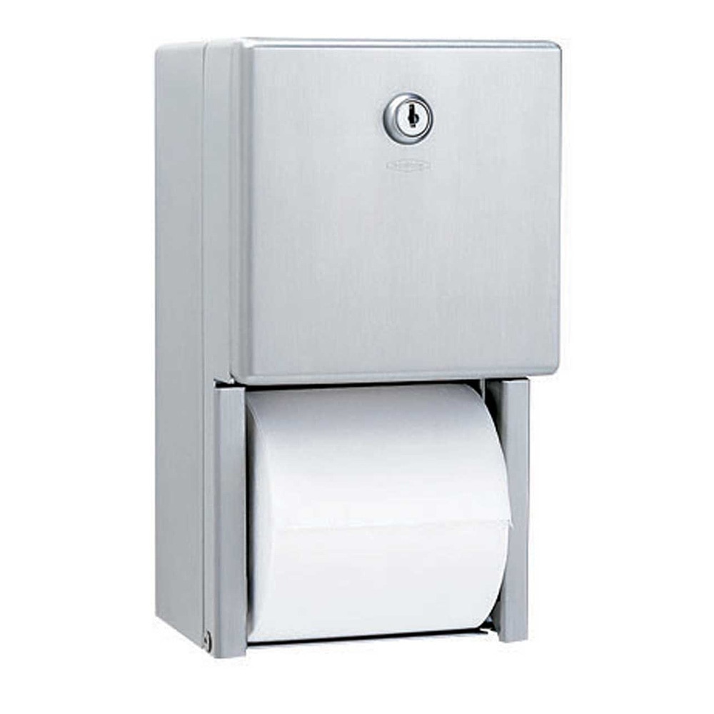 Toilet Tissue Dispenser, Surface-Mounted, Satin Finish, Two Rolls, Bobrick