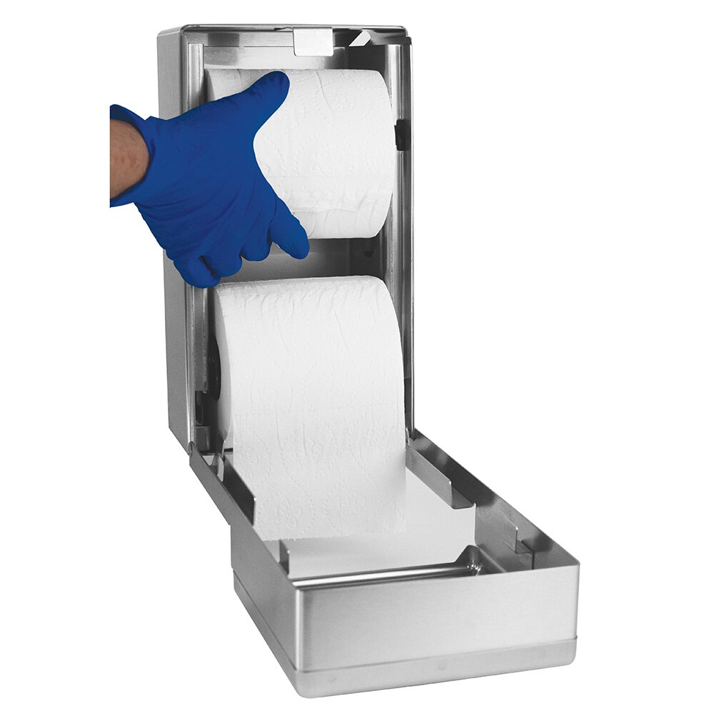 Toilet Tissue Dispenser, Surface-Mounted, Satin Finish, Two Rolls, Bobrick