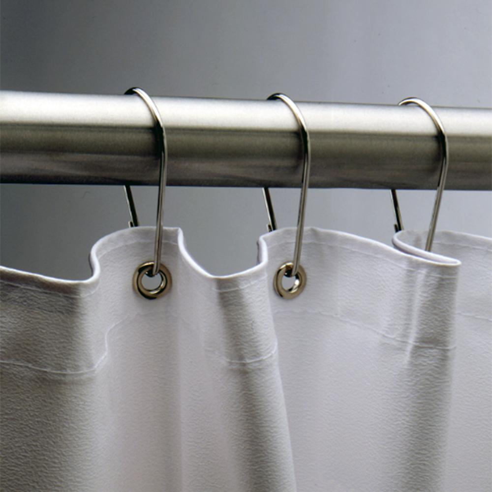 Shower Curtain Hook. Type 304 stainless steel. For use on 1″ and 1-1/4″ (25 and 32mm) dia. shower curtain rods. Bobrick