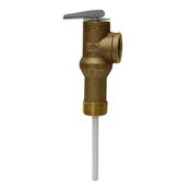 T & P Relief Valve, 3/4 Inch, Brass, Self Closing, 175 PSI, 210 D F, 4 Inch Ext, Series 100, Watts
