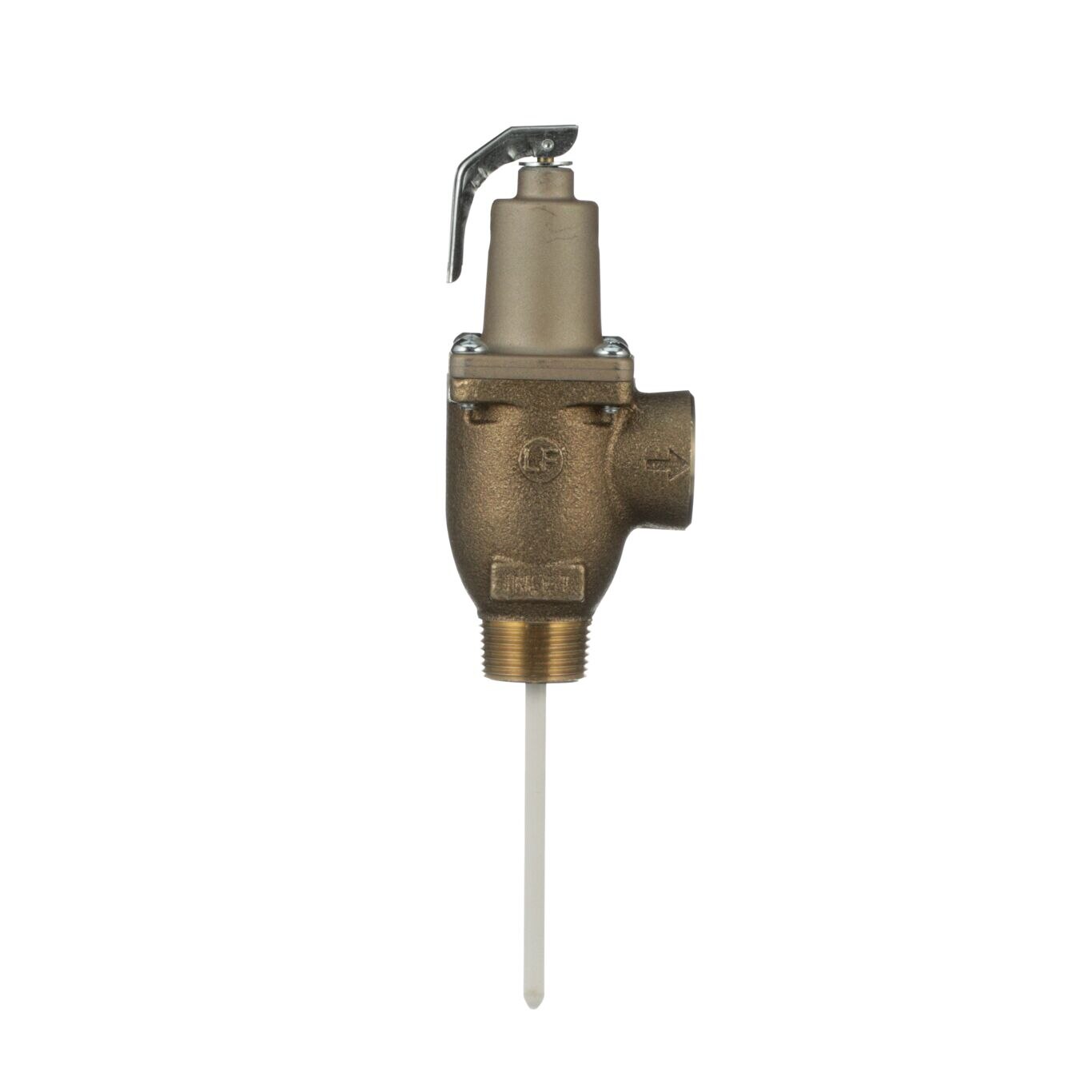 Temperature and Pressure Relief Valve, 1 Inch, Lead Free, Brass, Automatic Reseating, 150 PSI, 210 Degree F, Test Lever, 5 Inch Extension Thermostat, Series 40 , Discharge Line Flood Sensor Connection Included, Watts