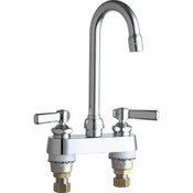 Deck-Mounted Manual Sink Faucet With 4" Centers, Polished Chrome, 4" Fixed Centers, 3-1/2" Rigid/Sw