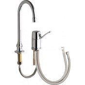Deck-Mounted Manual Sink Faucet, Two-Hole Mounting, 5-1/4 Inch Gooseneck Spout