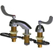 Deck-mounted manual sink faucet with adjustable centers Pressure compensating non-aerating laminar