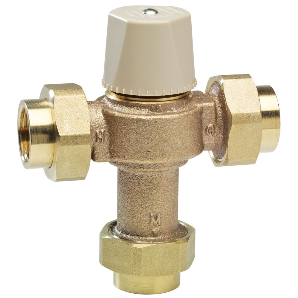 1 Inch Lead Free Thermostatic Mixing Valve, Threaded Union End Connection, Adjustable Out 80-120 F, Watts