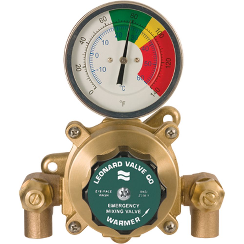 Lead Free Single Eye/Face Wash Thermostatic Mixing Valve, 1/2 In-Outlet, 4 GPM, Chrome Plated