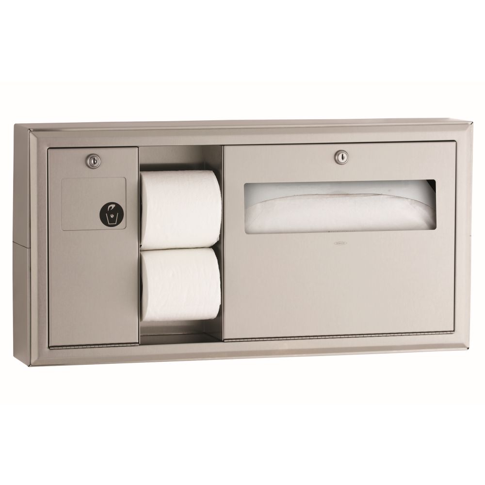 Surface Mounted Toilet Seat-Cover and Toilet Tissue Dispenser w/ Sanitary Napkin Disposal, Horizontal, Left, Bobrick