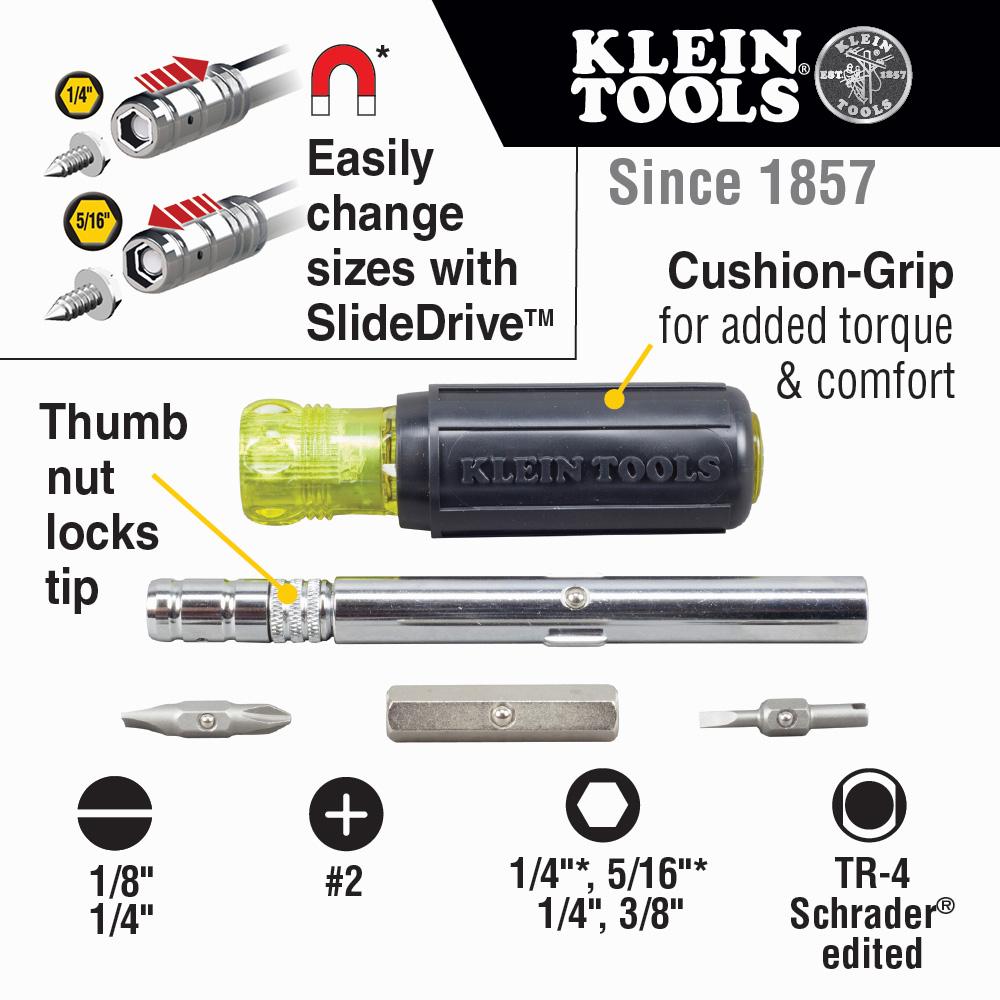 HVAC Slide Drive™ Multi-Bit Screwdriver / Nut Driver, 8-in-1, Klein Tools