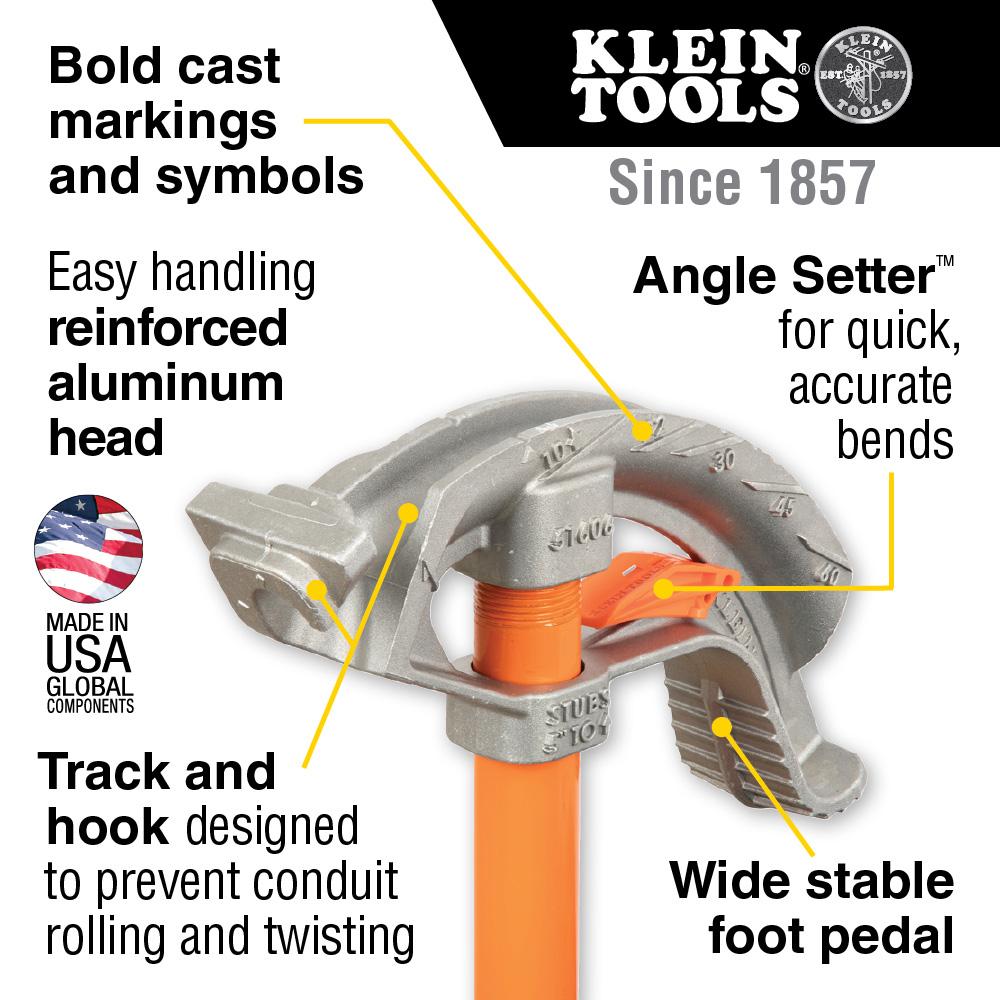 Aluminum Conduit Bender Full Assembly, 1/2-Inch EMT with Angle Setter™, Klein Tools