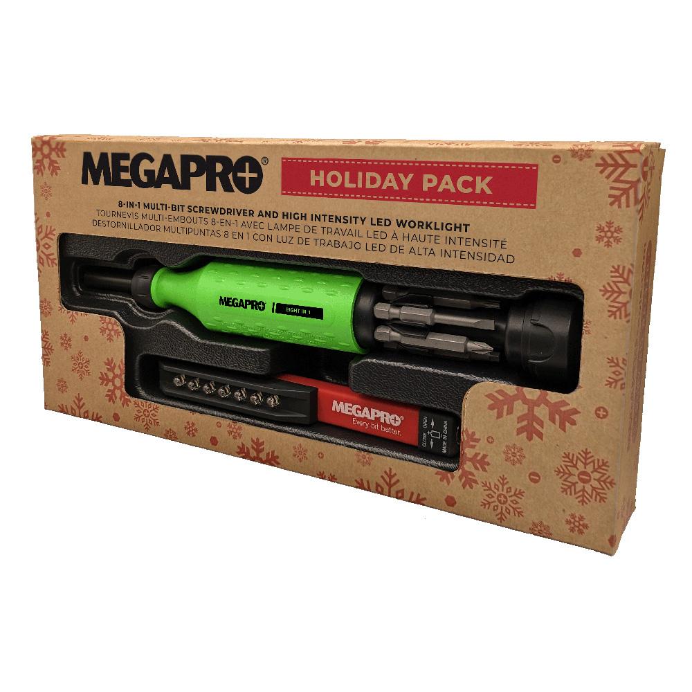 8-In-1 Multi-Bit Screwdriver and High Intensity LED Worklight, Holiday Pack, Megapro