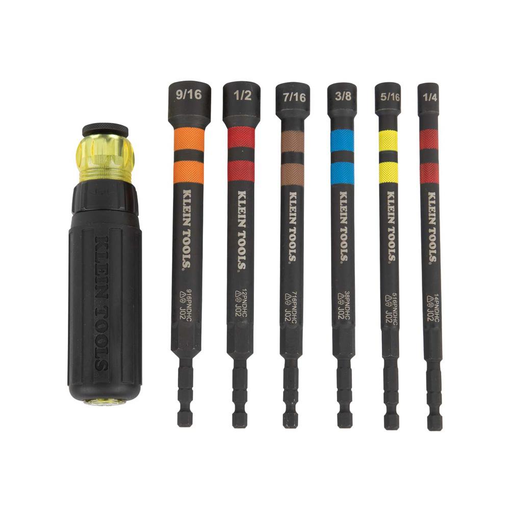 Hollow Magnetic Color-Coded Ratcheting Power Nut Driver, Six Sizes, 7-Piece, Klein Tools