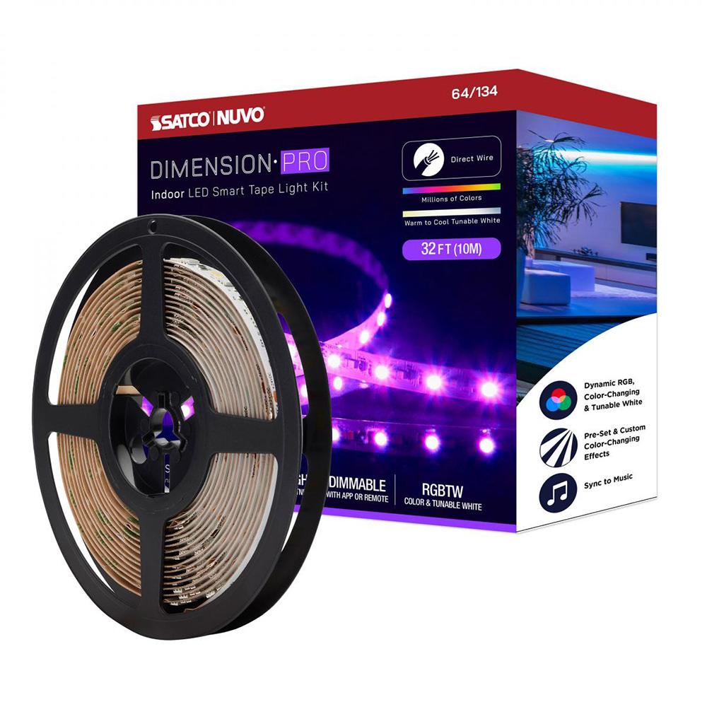 Dimension Plus Tape 32 Foot Light Strip White Finish, Hi-Output, 30 Watts, 3080 Lumens, with RGB plus Turnable, J-Box Connection, Starfish IOT Capable, IOT Enabled, Satco