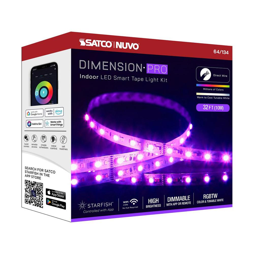 Dimension Plus Tape 32 Foot Light Strip White Finish, Hi-Output, 30 Watts, 3080 Lumens, with RGB plus Turnable, J-Box Connection, Starfish IOT Capable, IOT Enabled, Satco