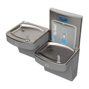 Wall-Mount Gray ADA Bi-Level Drinking Fountain and Deck-Mount Bottle Filling Station Combo with 1500 Gal EZ Door Filter, A17 Series