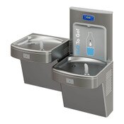 Wall-Mount Stainless Steel ADA Bi-Level Drinking Fountain and Deck-Mount Bottle Filling Station Combo No Filter, A17 Series