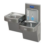 Wall-Mount Stainless Steel ADA Bi-Level Drinking Fountain and Deck-Mount Bottle Filling Station Combo with 1500 Gal EZ Door Filter, A17 Series
