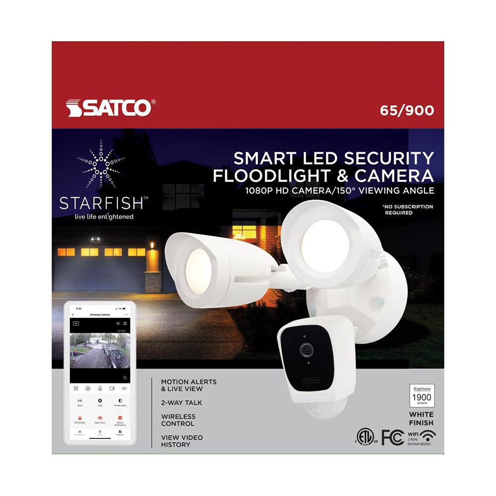 LED Bullet Outdoor SMART Security Light with Camera, 1900L, 20W, 120V-277V, 3000K, White Finish, Satco