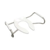 Toilet Seat, Elongated, Open Front less Cover, Medic-Aid, SS Safety Arms, White, Plastic, Bemis