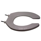 Toilet Seat, Round, Open Front less Cover, Self-Sustaining Check Hinge, White, Plastic, Bemis