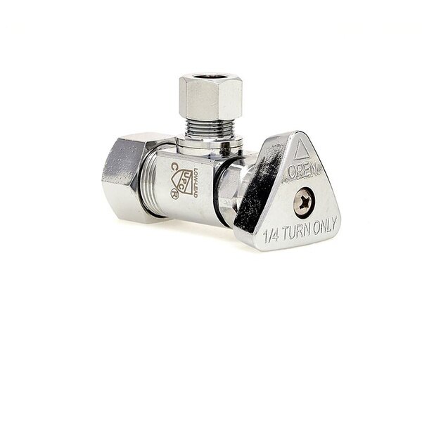 Angle Supply Stop Valve, 5/8 In OD Compression (1/2 In Nom) x 3/8 In OD Compression (1/4 In Nom), Quarter Turn Triangle Handle, Convertible II, McGuire