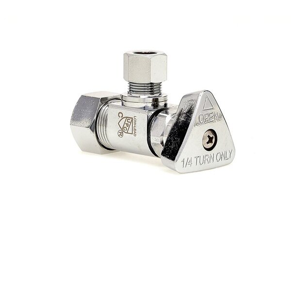 Angle Stop Ball Valve, 1/2 Nominal Compression X 3/8 OD Compression, 1/4 Turn, Polished Chrome, McGuire