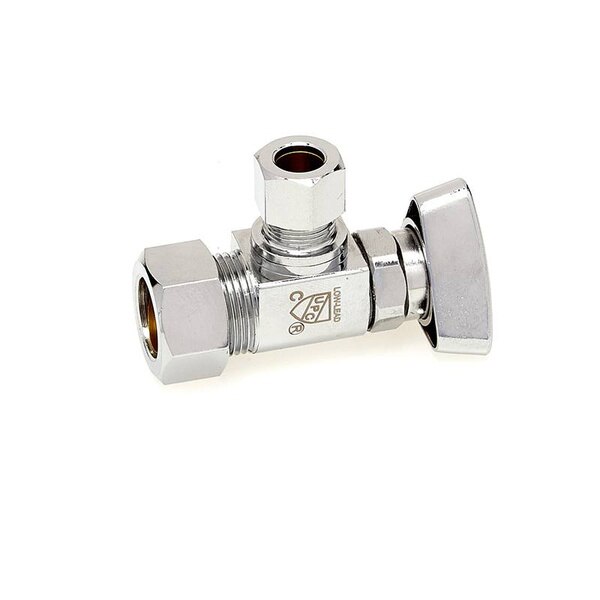 Angle Stop Ball Valve, 1/2 Nominal Compression X 3/8 OD Compression, 1/4 Turn, Polished Chrome, McGuire